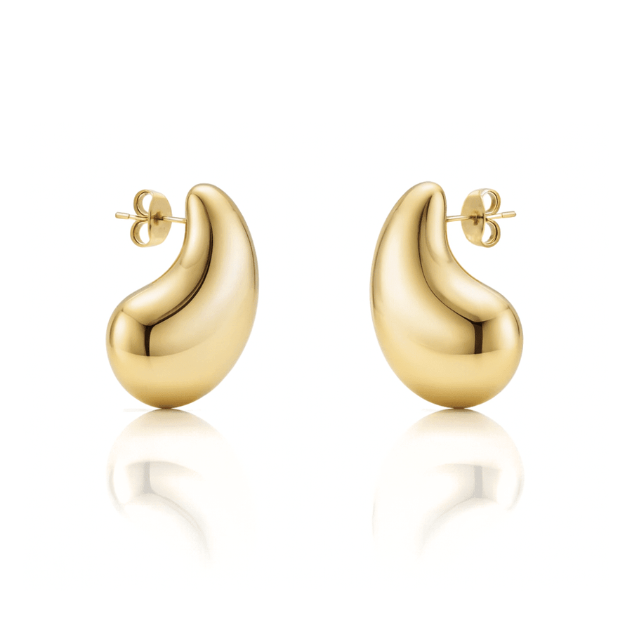 gold waterproof drop stud earrings minimal design UK by Moonela