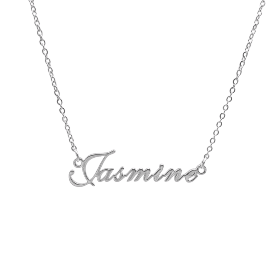 personalised name collier in gold script with birthstone pendant from Moonela UK