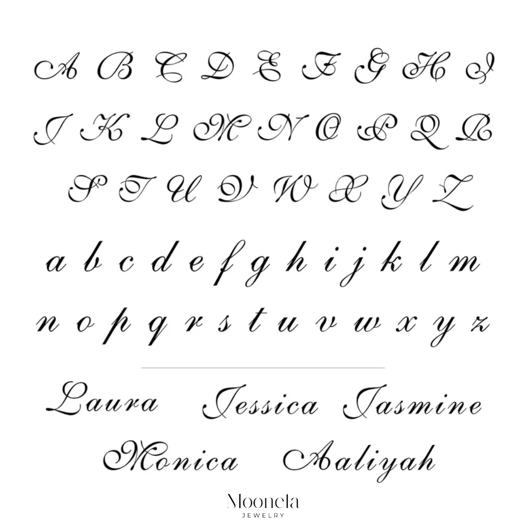 Custom name necklace font options – elegant script for personalised jewellery