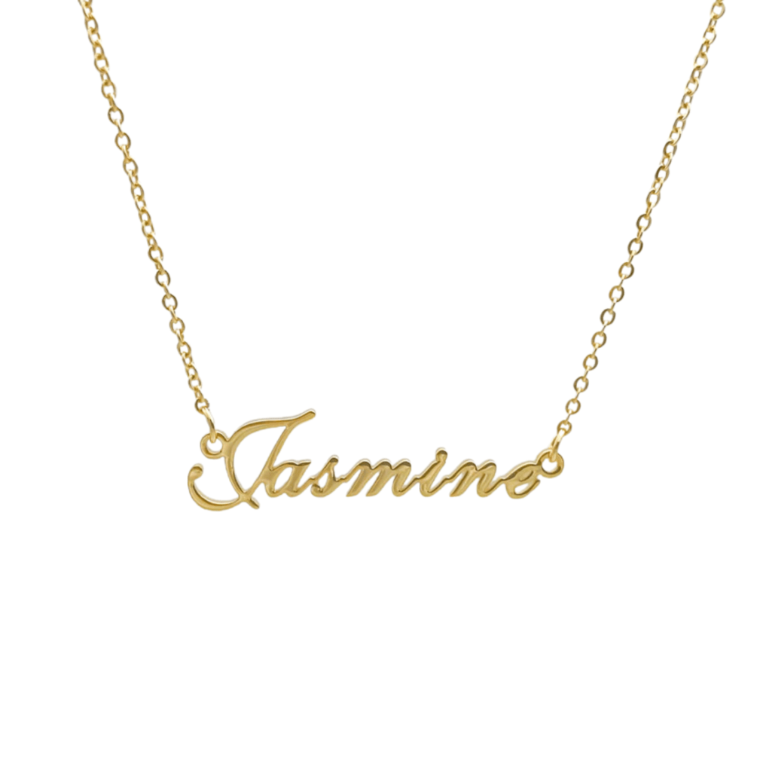 Ella Name Necklace in gold script, personalised sister jewellery by Moonela