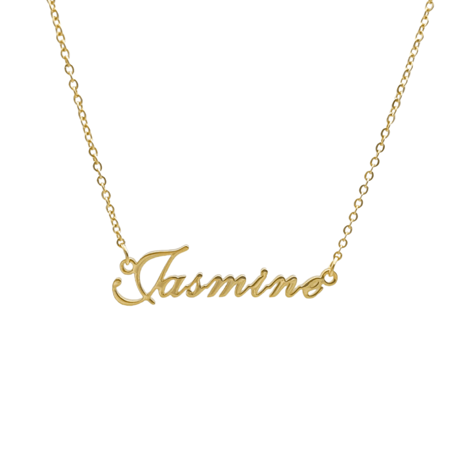 Ella Name Necklace in gold cursive script, Carrie Bradshaw era personalised name necklace