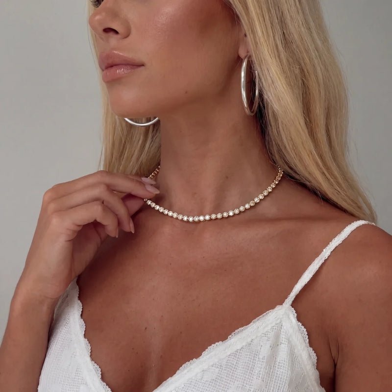 Gold Beaded Necklace - Tennis Chain