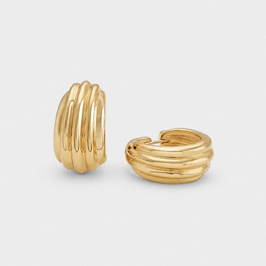 Gold Huggie Earrings - Ripple Ridged