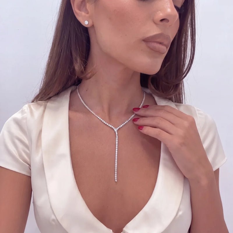 Collana Lariat Oro - Goccia Diamante Tennis