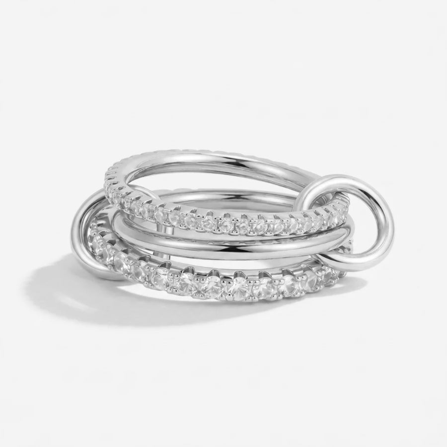 Gold Pavé Triple Stack Linked Ring side view