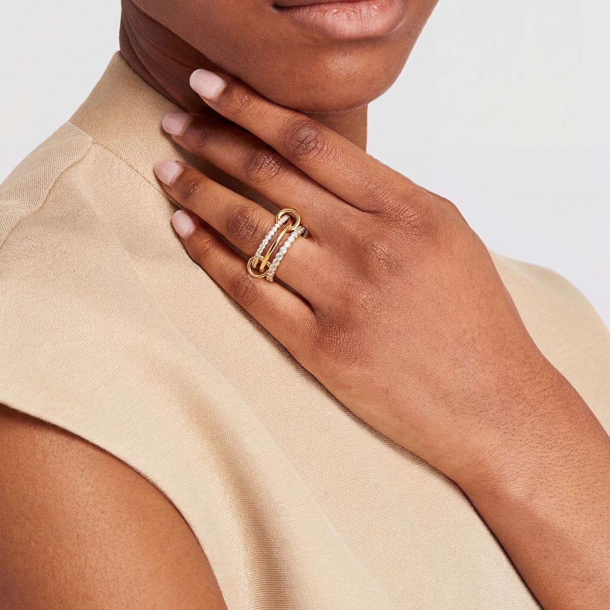 Gold Pavé Triple Stack Linked Ring