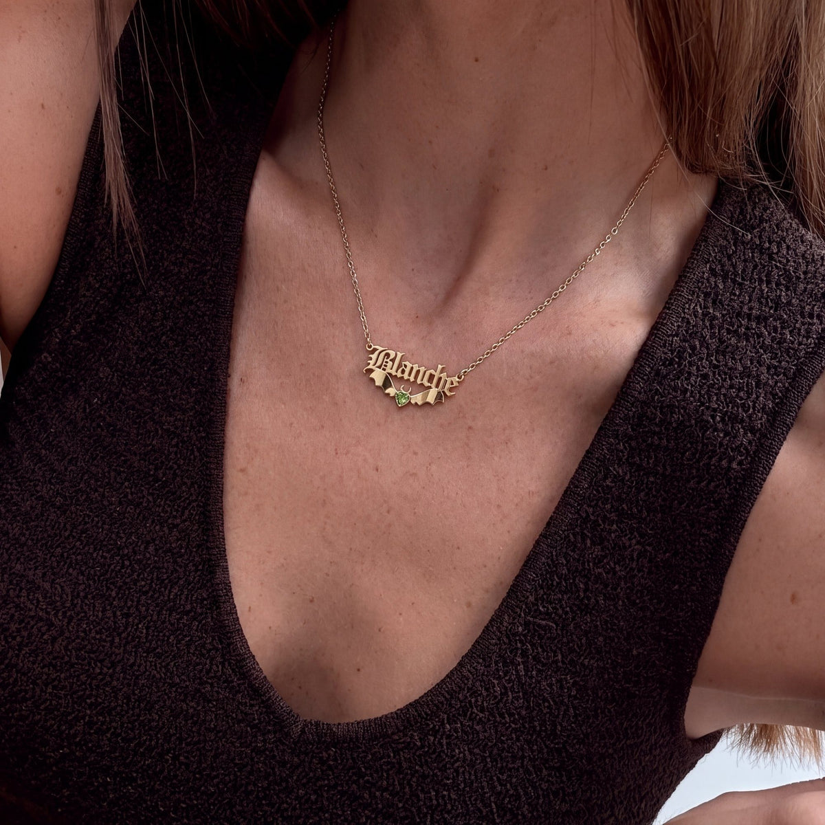 Gothic Nameplate Custom Birthstone Necklace | Moonela