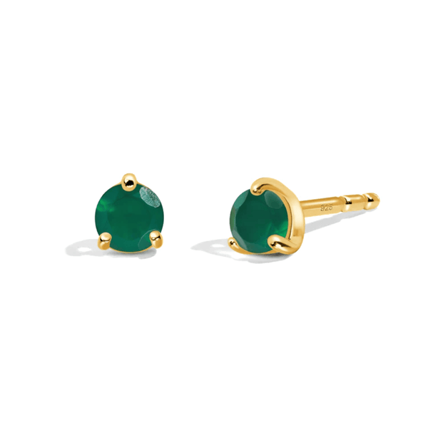 green onyx round earrings gold genuine gemstone godmother gift elegant
