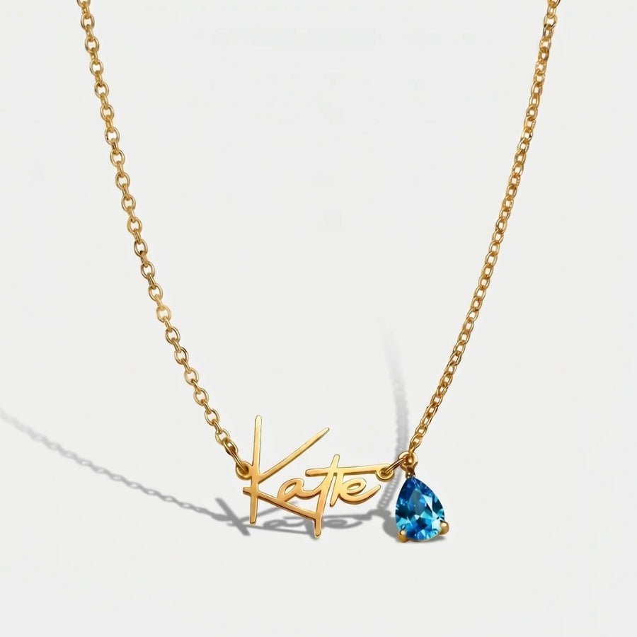 Handmade Birthstone Name Necklace in 18K gold