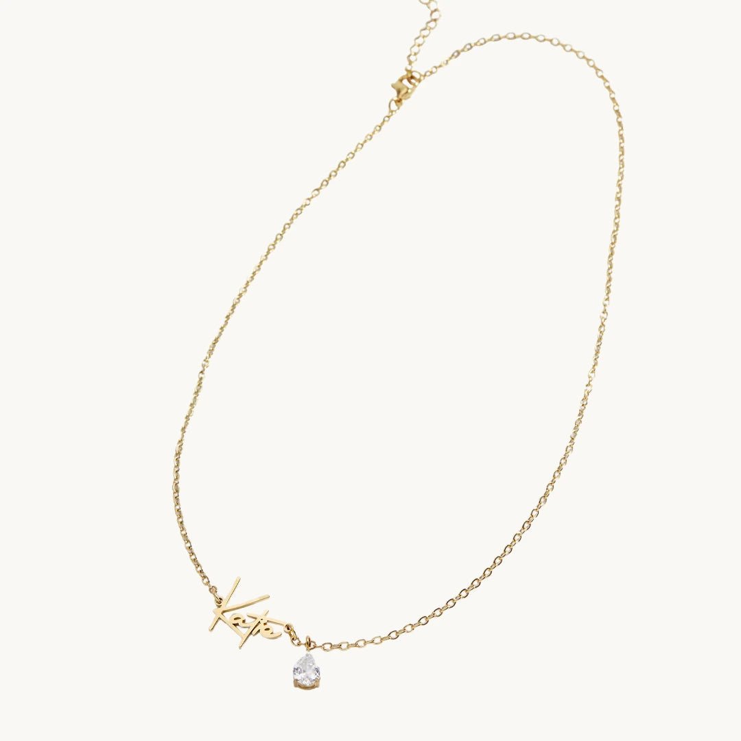 Collana con nome e pietra portafortuna fatta a mano 