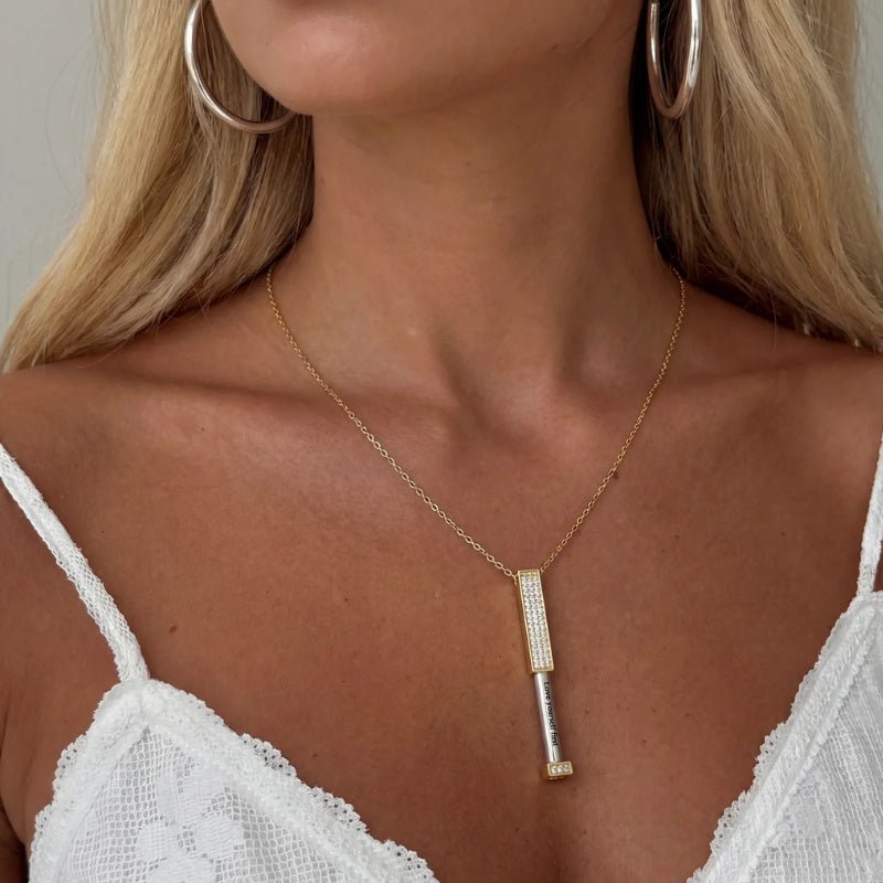 Hidden Message Necklace - Engraved Gold Bar