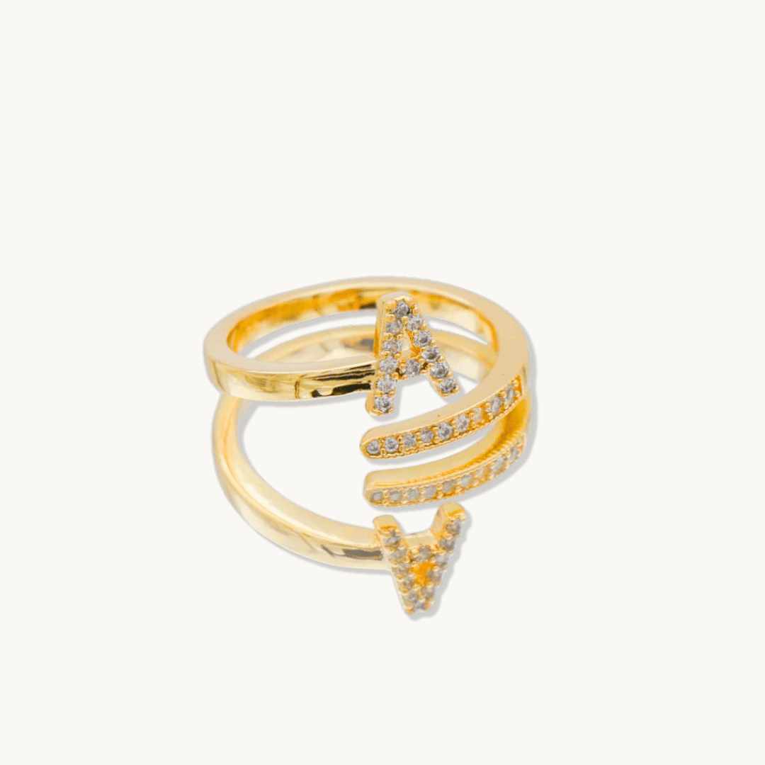 gold initial rings A to Z with cubic zirconia – custom personalised jewellery UK