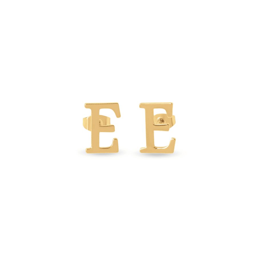 Initial Letter Earrings in gold worn on ear, minimalist personalised Galentine's Day gift