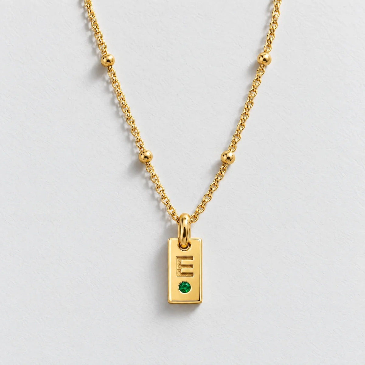 Mini Tag Initial Custom Birthstone Necklace - Gold | Moonela