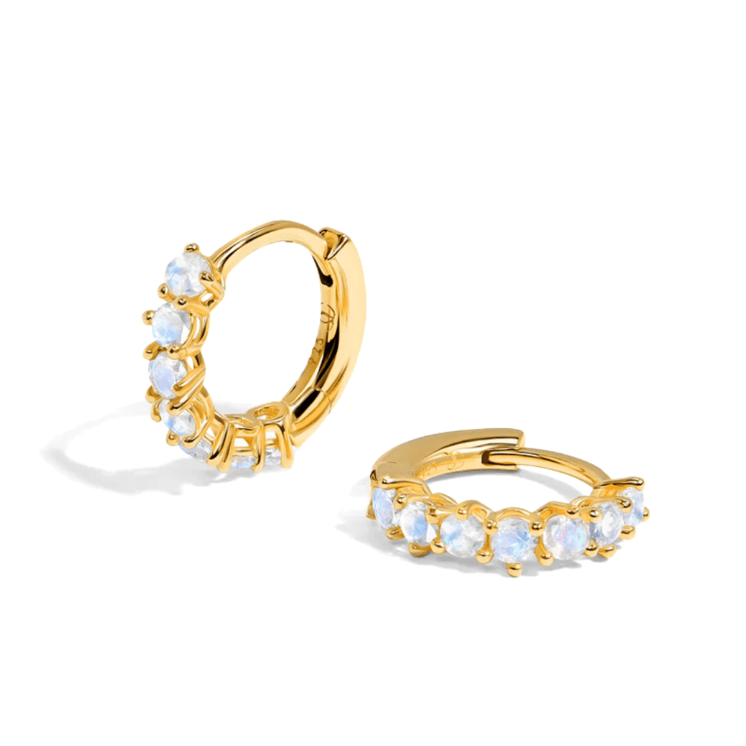 Moonstone Hoop Earrings by Moonela, waterproof gold hoops with natural moonstone