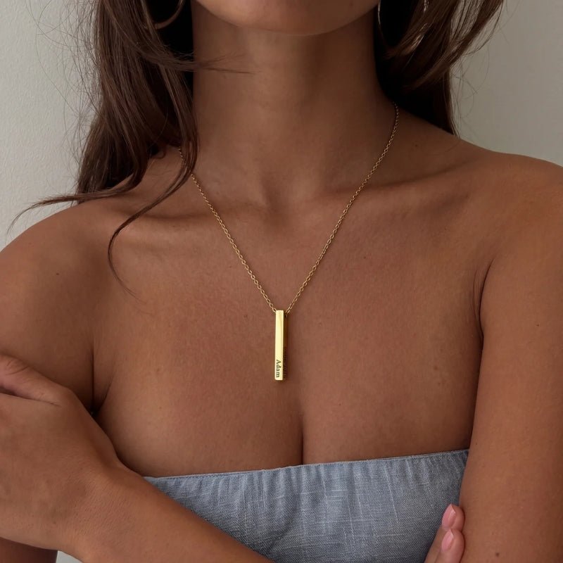 Multiple Name Necklace - 4 Sided Gold Bar