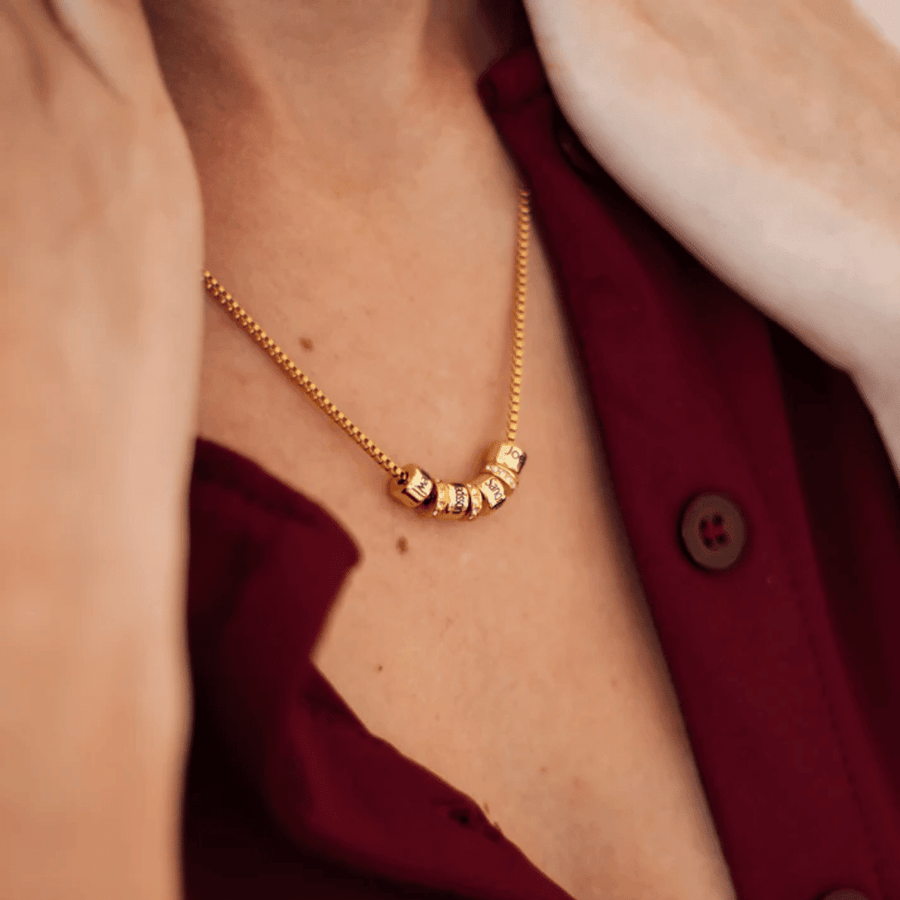 Multiple rings name necklace with two custom names in 18k gold plated finish