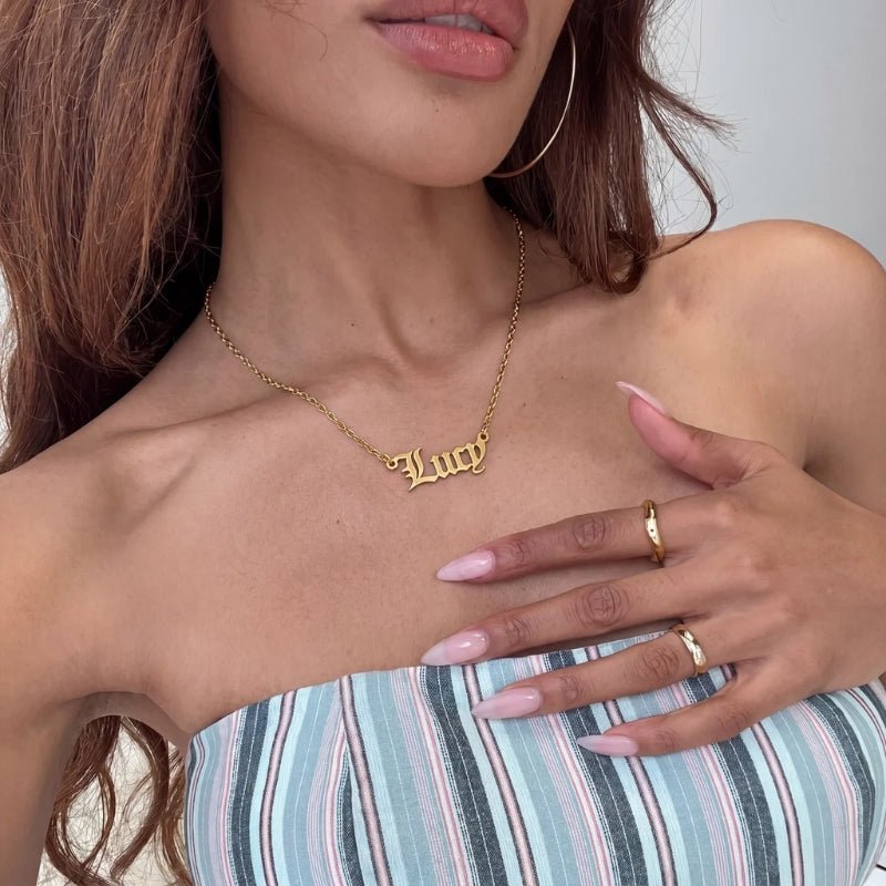 Old English Name Plate Necklace