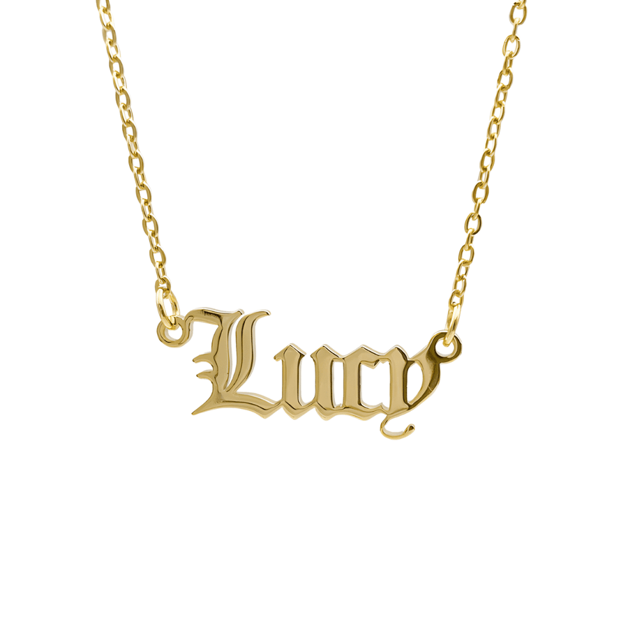 Old English nameplate collier bold gold personalised autumn styling UK