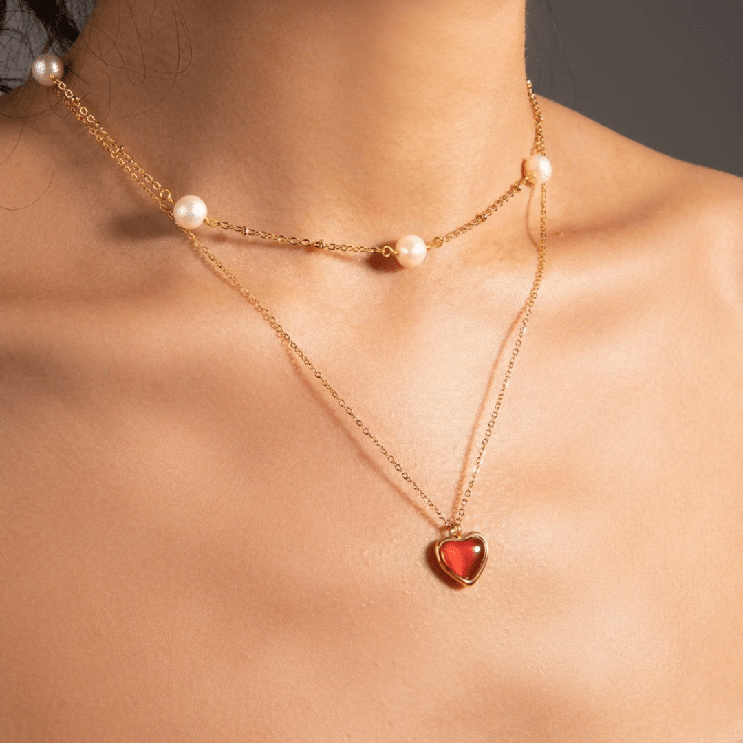 woman wearing carnelian gemstone necklace – delicate and natural jewelry