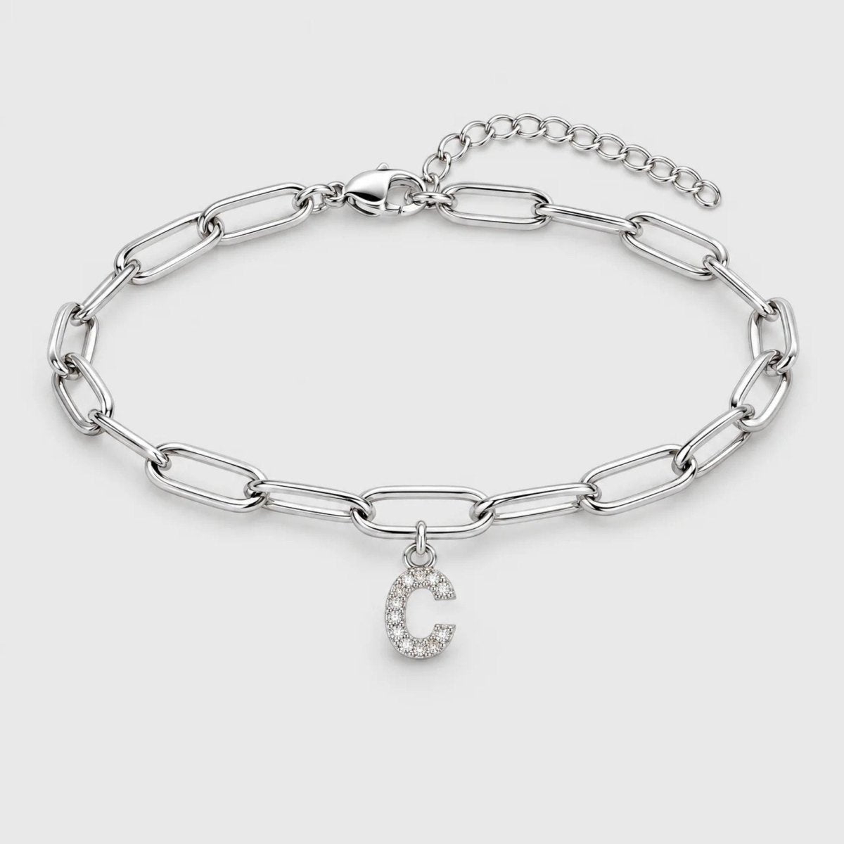 Pavé Initial Paperclip Custom Bracelet | Moonela