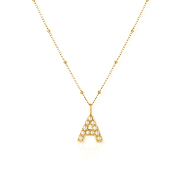 pearl initial collier personalised gold letter elegant Mother's Day gift Moonela