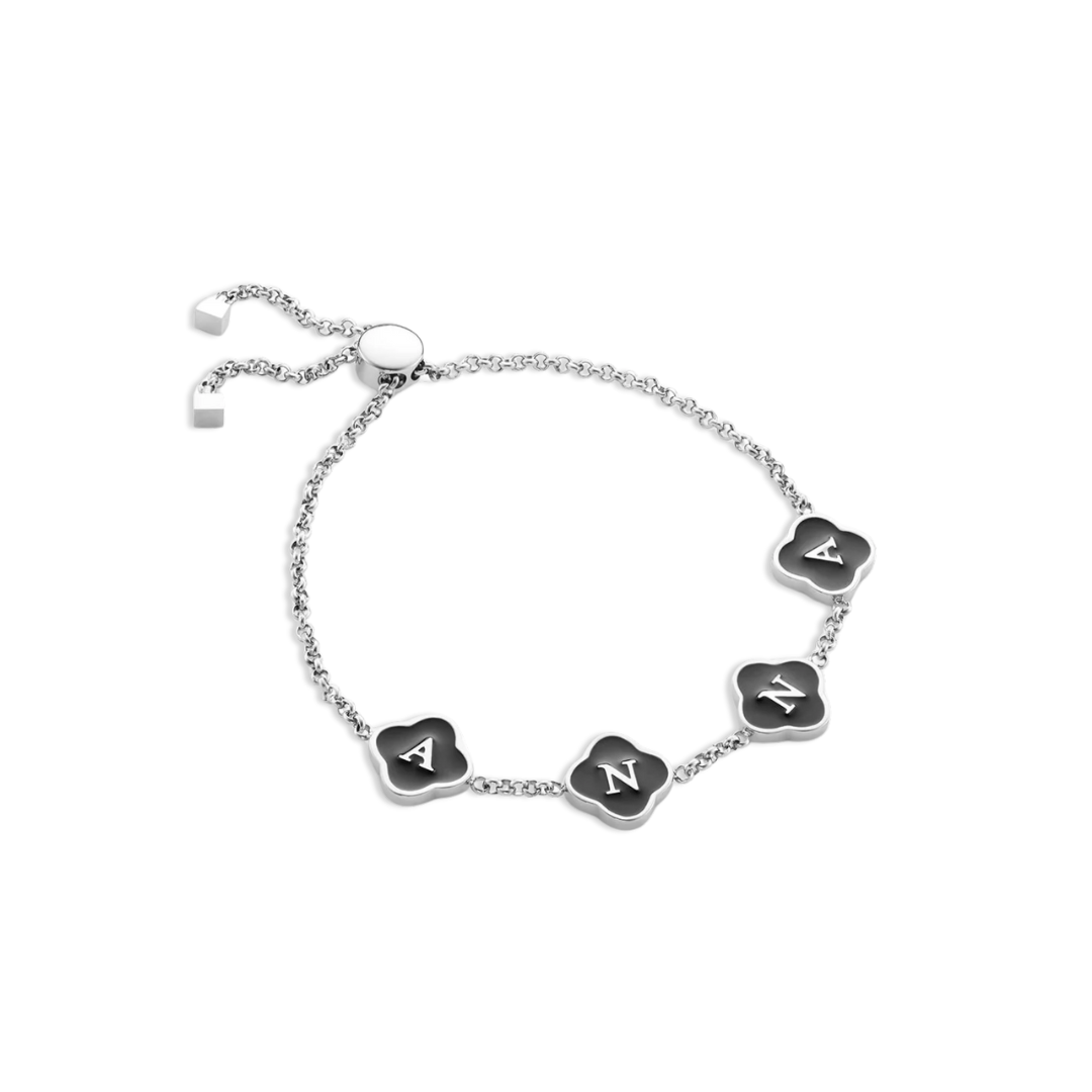 Personalised Black Enamel Clover Bracelet