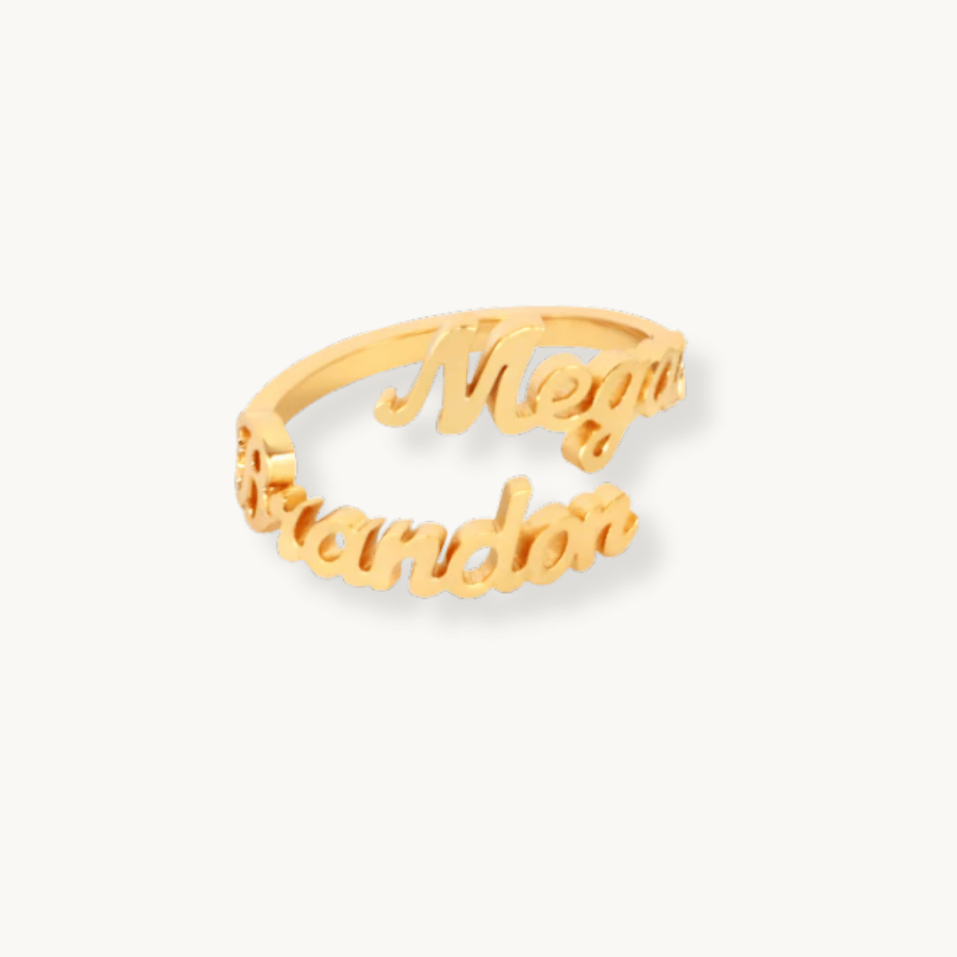 adjustable name ring in gold stainless steel – engraved with 2 names