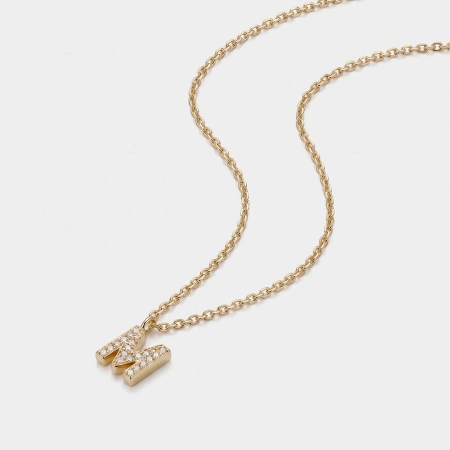 Petite Stone Letter Necklace in 18K gold or sterling silver