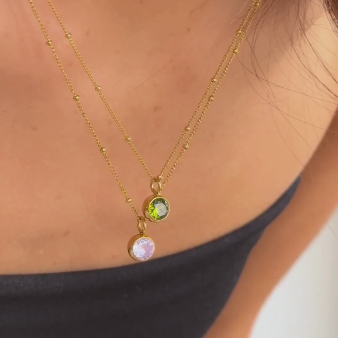 Layered gold necklaces with red Garnet birthstone pendant – Moonela personalized jewelry