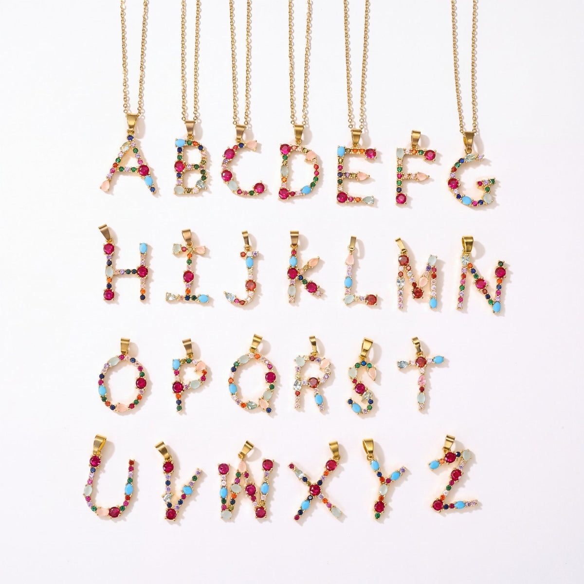 Rainbow Gemstone Initial Custom Necklace | Moonela