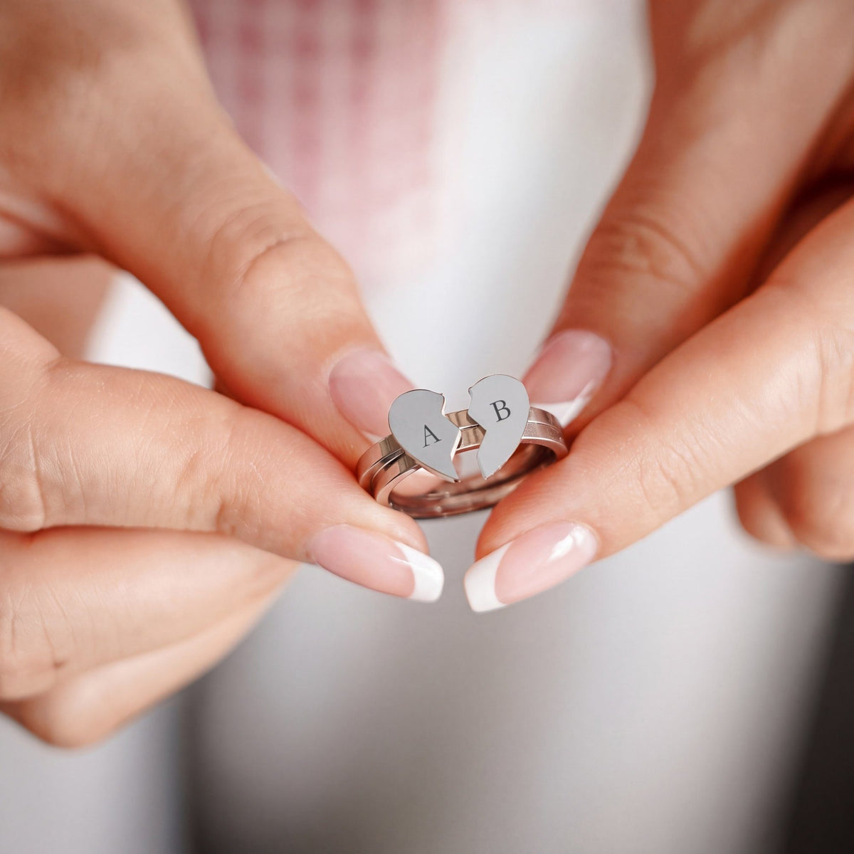 Split Heart Custom Couple Ring Set | Moonela