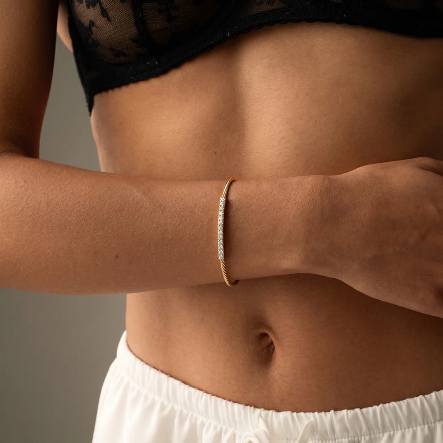 Tennis Flexi Cut Cuff Bracelet worn on wrist