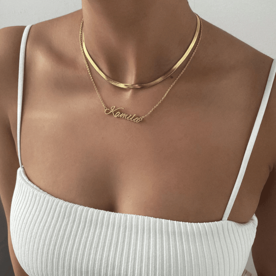 Golden Skin herringbone chain collana in 18k gold plated finish