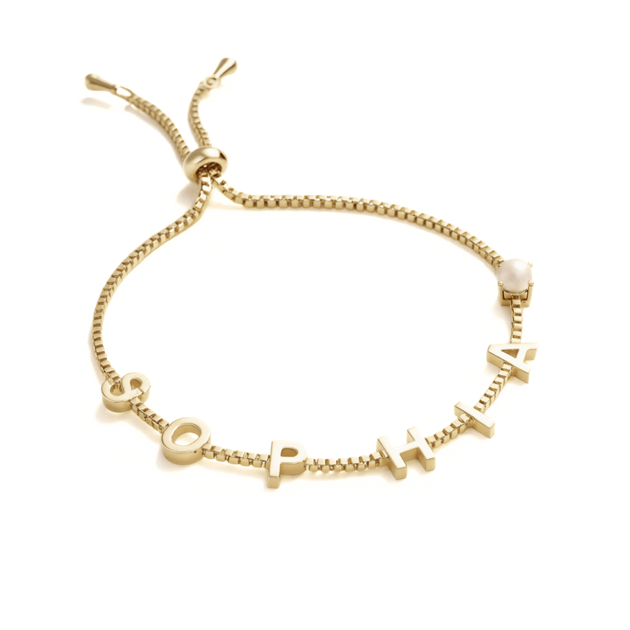 personalised gold birthstone bracelet imperméable charm bijoux from Moonela UK