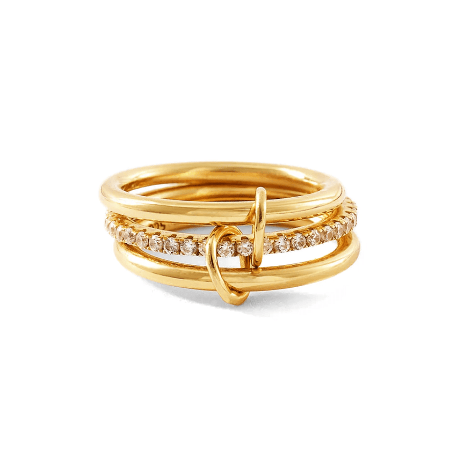wide gold statement ring with triple row polished and iced texture for ring stacking