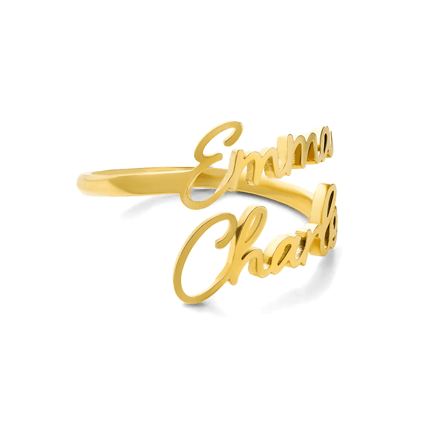 two names custom ring gold personalised best friend gift engraved Moonela