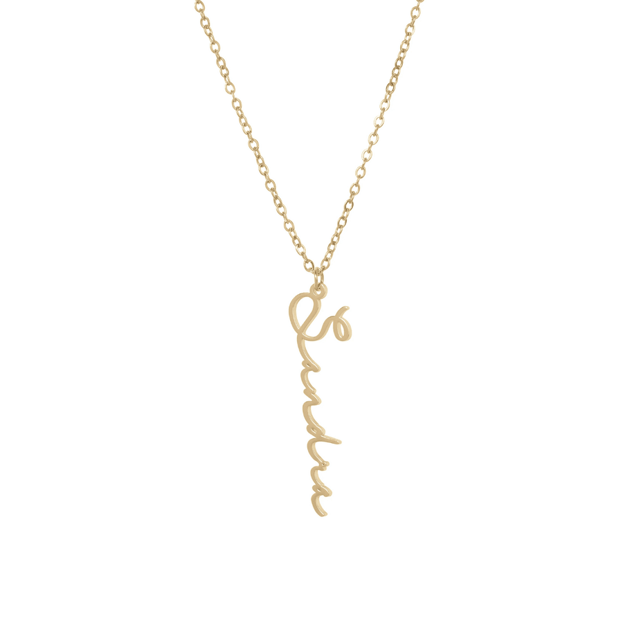 Vertical Signature Necklace in gold, 2010s minimalism architectural name necklace